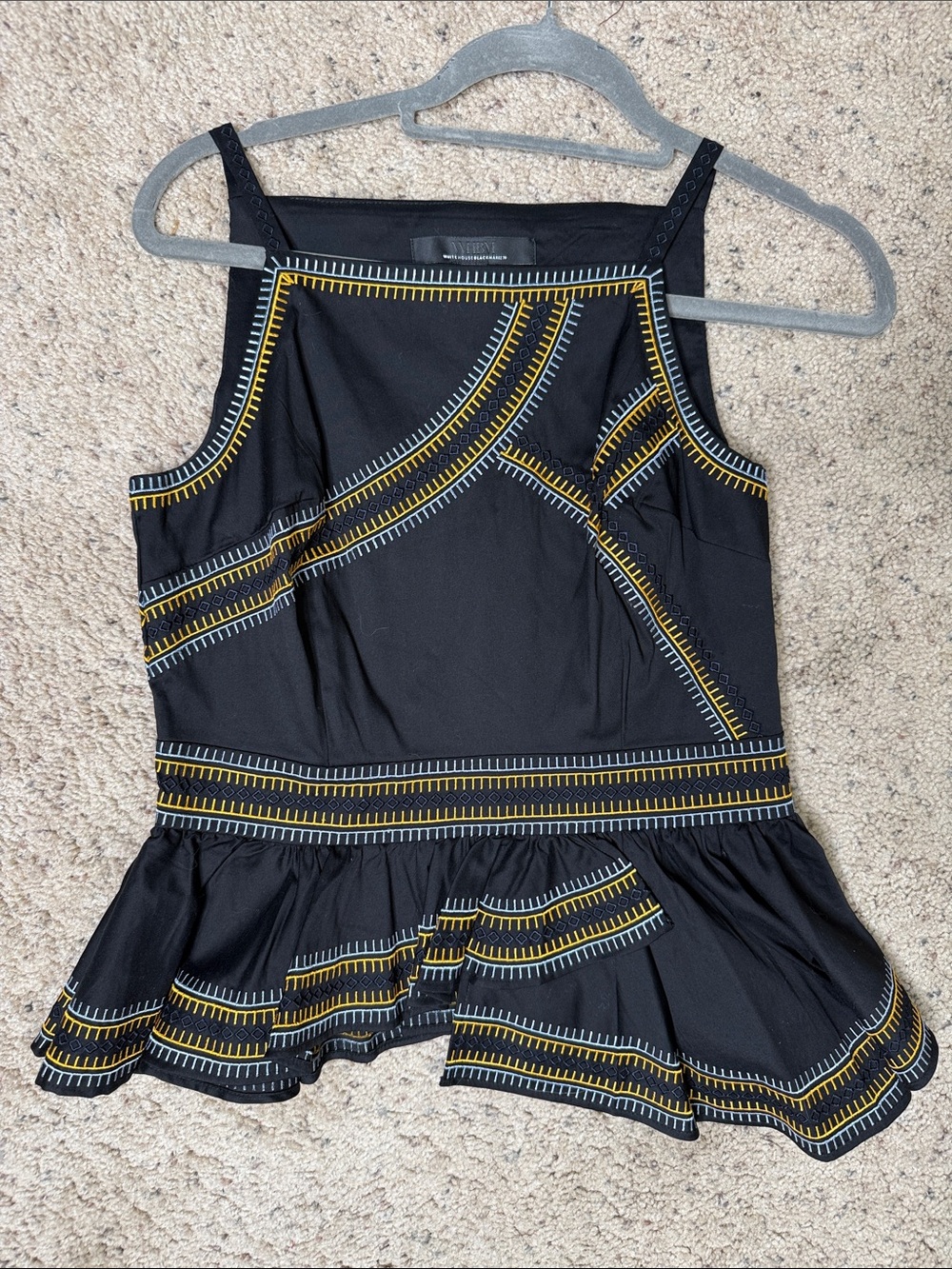 White House Black Market Navy Top with Yellow & Gray Trim Sz 2